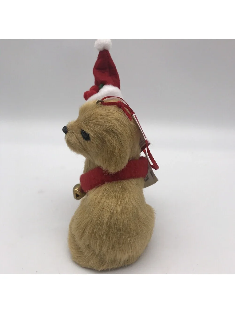 Santa Paws Furry Dog With Santa Hat Christmas Ornament  5” With Bell Collar